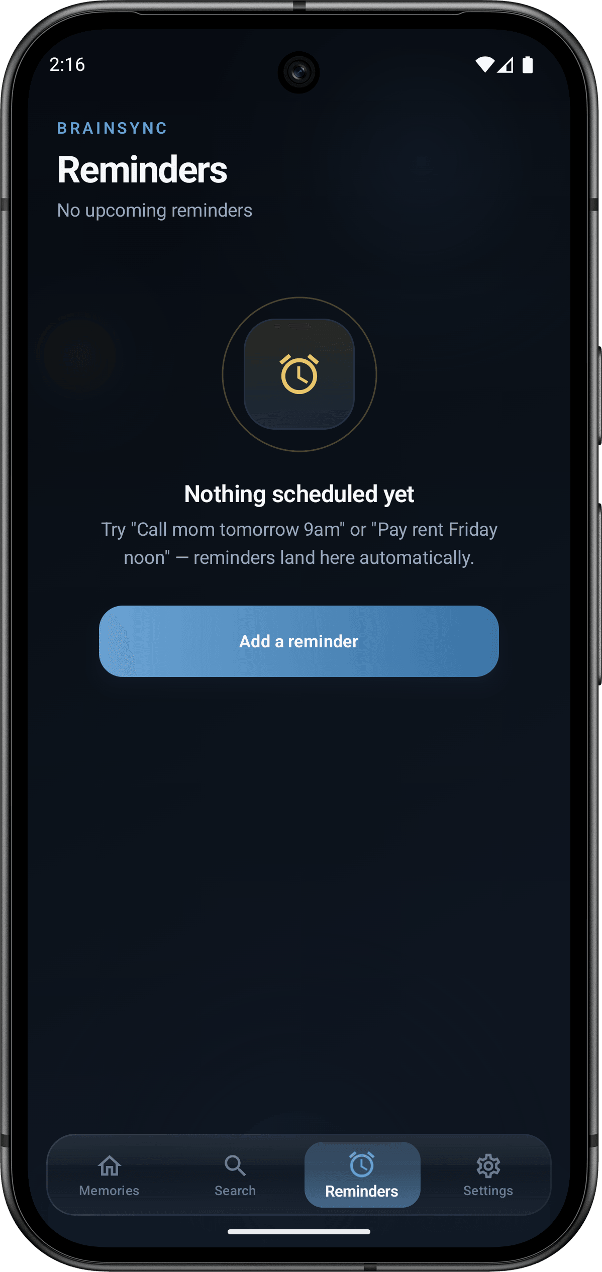 BrainSync AI quick capture screen for new notes