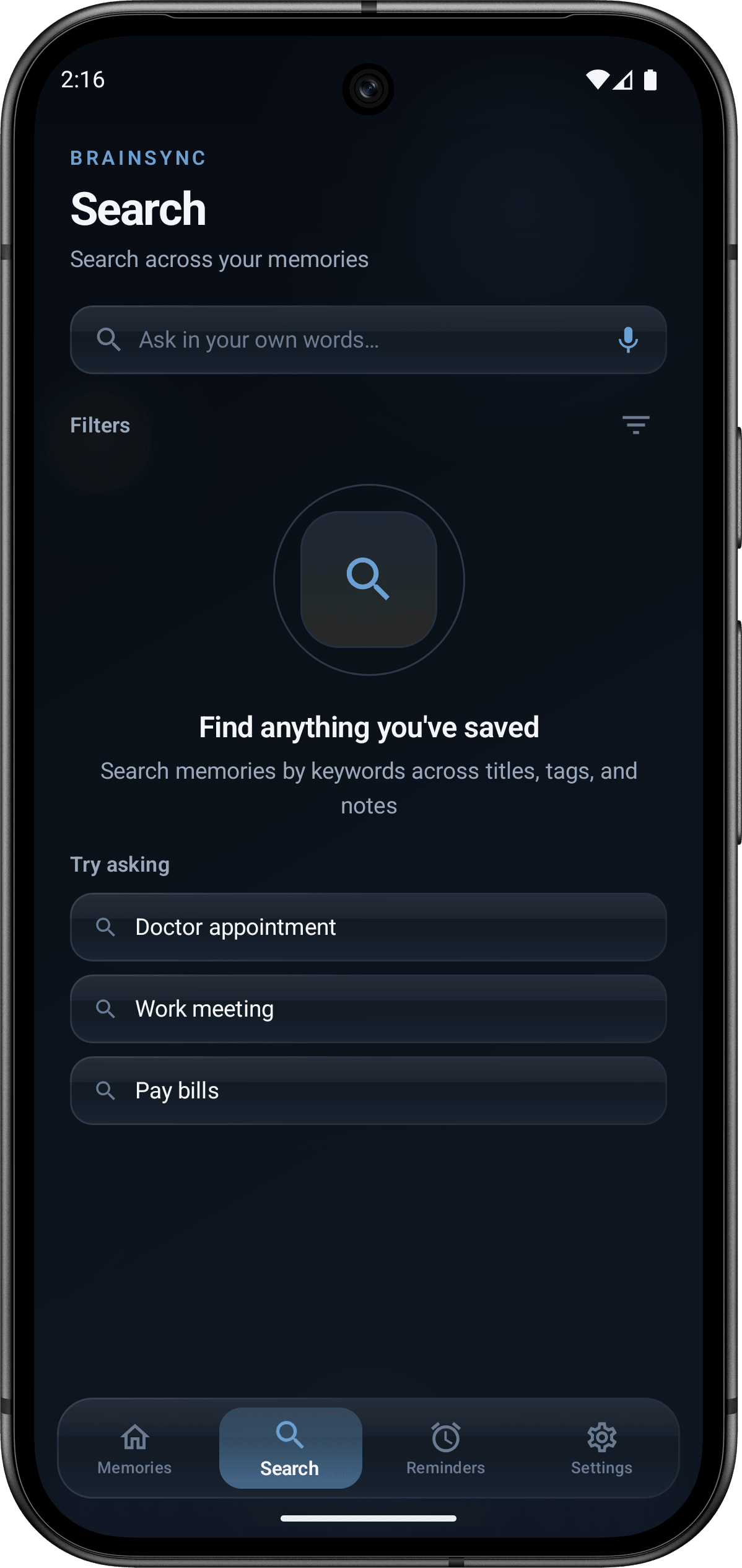 BrainSync AI semantic search and results screen