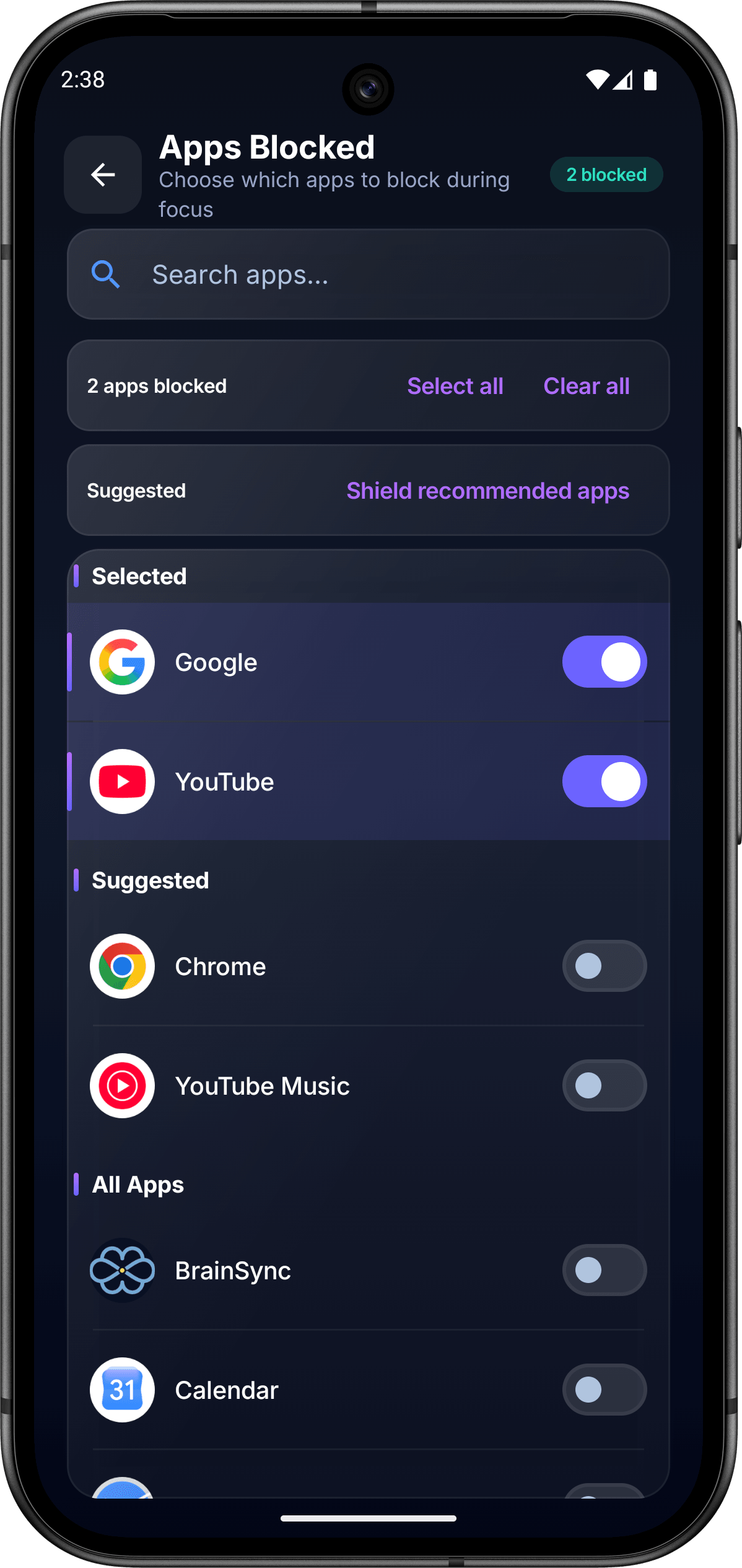 Ghost Mode blocked apps list during a focus session