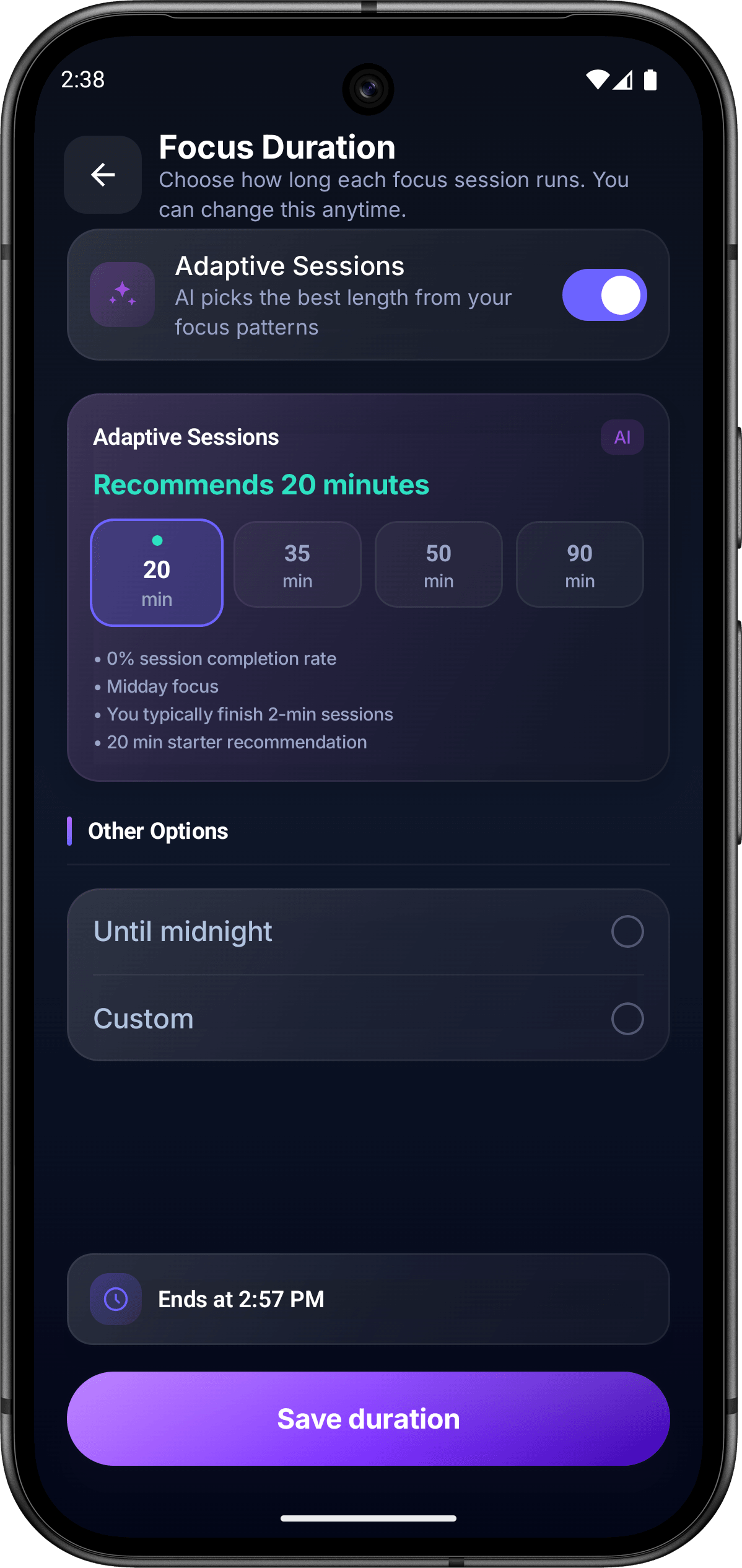 Ghost Mode focus duration and session timer settings