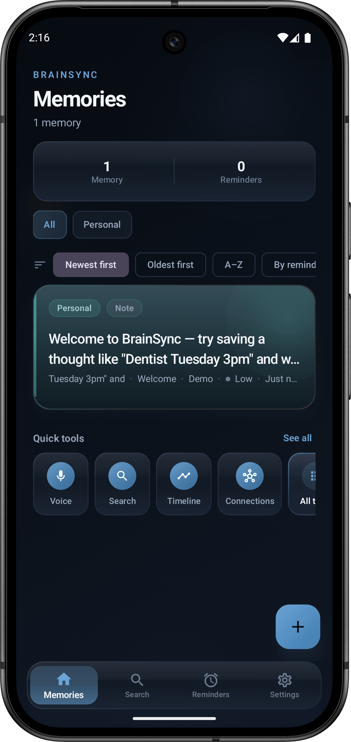BrainSync AI main notes and ideas dashboard